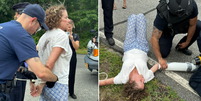 Abigail Disney, 63, foi presa durante o protesto em Nova York, na sexta-feira, 14 Foto: Reprodução/@ClimatePsych