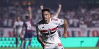 Luciano, do São Paulo, marca gol contra o San Lorenzo pelas oitavas da Copa Sul-Americana.  Foto: Victor Froes/Agência F8/Gazeta Press