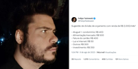 Além de seu post, o conteúdo viralizou sendo compartilhado por outros perfis do Twitter  Foto: Reprodução/Twitter/@FelipeTadewald