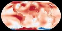 Este mapa mostra anomalias de temperatura global para julho de 2023, de acordo com a análise de cientistas  Foto: Nasa’s Goddard Institute for Space Studies