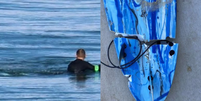 Foto registra tubarão próximo de surfista pouco antes de arrancar sua perna na Austrália.  Foto: Reprodução/9News / Reprodução/9News