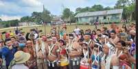 Indígenas protestam contra marco temporal  Foto: Ansa / Ansa - Brasil