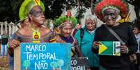 Indígenas se mobilizam contra o marco temporal   Foto: Antônio Cruz/Agência Brasil