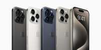iPhone 15 Pro e 15 Pro Max têm corpo de titânio e cores preta, branca, azul e natural Foto: Divulgação / Apple