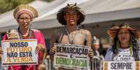 Indígenas protestam contra marco temporal. Tese é julgada pelo STF e discutida no Congresso  Foto: Joédson Alves/Agência Brasil