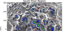 Mapa da região do polo sul lunar e suas crateras em sombras permanentes, com as respectivas idades (Imagem: Reprodução/Norbert Schorghofer/PSI)  Foto: Canaltech