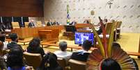 Ministros durante a sessão plenária do STF no julgamento do Marco Temporal  Foto:  Carlos Moura/SCO/STF