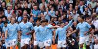 Jogadores comemoram gol do Manchester City   Foto: George Wood/Getty Images / Esporte News Mundo