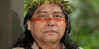 Daniel Munduruku caracterizado como Pajé Guató em 'Terra e Paixão': ativista não revelou se tentará uma terceira candidatura na ABL  Foto: Divulgação/TV Globo