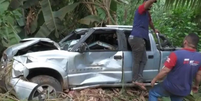 A caminhonete despencou de cerca de 30 metros  Foto: Reprodu&ccedil;&atilde;o/TV Globo