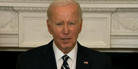 Em pronunciamento, presidente dos Estados Unidos, Joe Biden, diz que quer que Congresso vote projeto para financiar Israel na guerra contra o Hamas  Foto: Reprodução/GloboNews