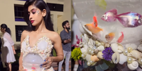 Vestido que tem como “acessório” um aquário com peixes vivos.  Foto: Reprodução/Instagram