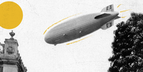 Colagem sobre imagem de zeppelin no Brasil em 1936  Foto: Politize!/Reprodução / Guia do Estudante
