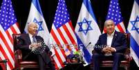 O presidente dos EUA, Joe Biden, encontra-se com o primeiro-ministro israelense Benjamin Netanyahu em visita a Tel Aviv, Israel
18/10/2023
REUTERS/Evelyn Hockstein  Foto: Reuters