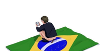 Caixa cancela exposição após obra representar Jair Bolsonaro (PL) defecando na bandeira do Brasil  Foto: Reprodução/Redes Sociais