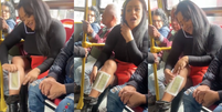 Mulher se depila dentro de ônibus na capital Bogotá  Foto: Reprodução TikTok
