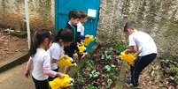 Adubo produto da compostagem é usado por alunos em horta  Foto: Divulgação/Instituto Lixo Zero Baixada Santista