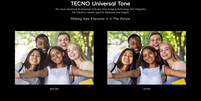 Universal Tone busca ressaltar a diversidade e dar mais fidelidade aos diferentes tons de pele das pessoas usando IA nas fotografias (Imagem: Reprodu&ccedil;&atilde;o/Tecno)  Foto: Canaltech
