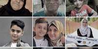 Montagem com fotos de palestinos mortos nos bombardeios em Gaza  Foto: BBC News Brasil