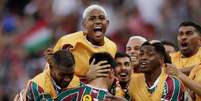 Jogadores do Fluminense comemoram gol do Cano  Foto: Ricardo Moraes / Reuters