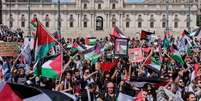 Comunidade palestina no Chile fez protestos após início da guerra  Foto: Getty Images / BBC News Brasil