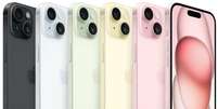 Todas as cores do iPhone 15, em tons pastéis  Foto: Divulgação/Apple