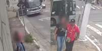 Suspeitos de camisa vermelha agarra vítima e a obriga a segui-lo  Foto: Reprodução/Facebook