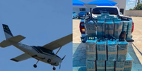 O avião foi avistado por funcionários da fazenda  Foto: Reprodução/TV Anhanguera e Divulgação/Polícia Rodoviária Federal