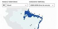 Partes do Rio de Janeiro e de Santos ficarão submersas até 2100 (Imagem: Human Climate Horizons/ONU)  Foto: Canaltech