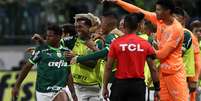 Elenco do Verdão durante comemoração do gol marcado por Endrick.   Foto: Cesar Greco/Palmeiras. / Esporte News Mundo