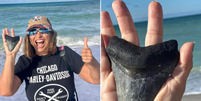 Mulher encontra dente de Megalodonte de 12 milhões de anos na praia da Flórida   Foto: Reprodução/Newsweek