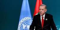 Presidente turco Tayyip Erdogan na COP28
 1/12/2023   REUTERS/Thaier Al Sudani  Foto: Reuters