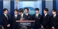 Integrantes do BTS na Casa Branca em maio de 2022  Foto: REUTERS/Leah Millis