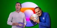 O apresentador do 'BBB', Tadeu Schmidt, e o principal locutor esportivo da emissora, Luis Roberto: a Globo vira o ano com o caixa cheio  Foto: Fotomontagem: Blog Sala de TV