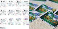 Imagens mostram bilhetes falsificados por PM suspeito de sumir com R$ 35 mil; valor seria usado em bolões da Mega da Virada.  Foto: Reprodução/Rede Amazônica/ Divulgação/Caixa