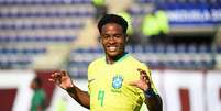 Endrick comemorando o &uacute;nico gol do jogo (Photo by FEDERICO PARRA/AFP via Getty Images)  Foto: Esporte News Mundo