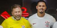 Augusto Melo, ao lado de Lucas Veríssimo, em apresentação de patrocinador Foto: Meu Timão