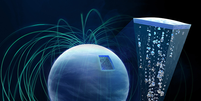 Representação de como seria a chuva de diamantes em Netuno e seus efeitos no campo magnético do planeta (Imagem: Reprodução/European XFEL/Tobias Wüstefeld)  Foto: Canaltech