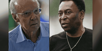 Fotos:NELSON ALMEIDA/AFP via Getty Images e Ricardo Saibun/Santos  - Legenda: Zagallo e Pelé serão lembrados na final da Supercopa Rei, que, já no nome, homenageia o maior jogador de futebol da história  Foto: Jogada10