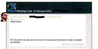 Troca de mensagens entre Bolsonaro e Cid, que compartilham as notícias sobre a minuta do golpe  Foto: Reprodução
