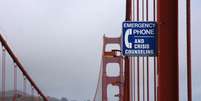 Placas na ponte Golden Gate, em São Francisco, indicam telefone de emergência e avisam que 'as consequências de pular desta ponte são fatais e trágicas'  Foto: BBC News Brasil