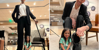 Sultan Kösen, de 2,51 m, e Jyoti Amge, de 62,8 cm, posaram para uma foto para registrar a diferença de tamanho. Foto: Reprodução/Instagram