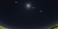 Eclipse solar visto por um observador no Texas, nos Estados Unidos; Saturno e Vênus se tornam visíveis durante o evento (Imagem: Captura de tela/Stellarium)  Foto: Canaltech