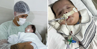 Internado há quase 9 meses, filho de Zé Vaqueiro é batizado no hospital  Foto: Reprodução/Montagem