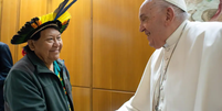 Líder yanomami Davi Kopenawa pede a Papa que apoie retirada de garimpo  Foto: Vatican News/Divulgação