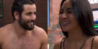 No 'BBB 24', Matteus e Isabelle flertam no banho.  Foto: Reprodução, TV Globo / Purepeople