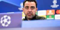 Técnico Xavi, do Barcelona, em coletiva de imprensa de Liga dos Campeões da Europa  Foto: Esporte News Mundo