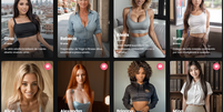 Com estilo visual similar ao 'Tinder', portal Candy.IA fornece perfis de namoradas criadas por IA para que usuários conversem, troquem fotos, vídeos e áudios  Foto: Reprodução/candy.ai