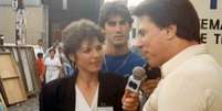 Olga Bongiovanni conseguiu uma entrevista exclusiva com Silvio Santos na sede do SBT em São Paulo, em 1988  Foto: Reprodução/Instagram