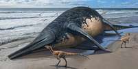 Ilustração de réptil marinho gigante Foto: SERGEY KRASOVSKIY / BBC News Brasil